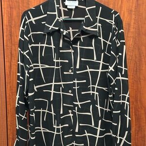 Toni Marie Black and Cream Patterned Flowy Sheer Shirt